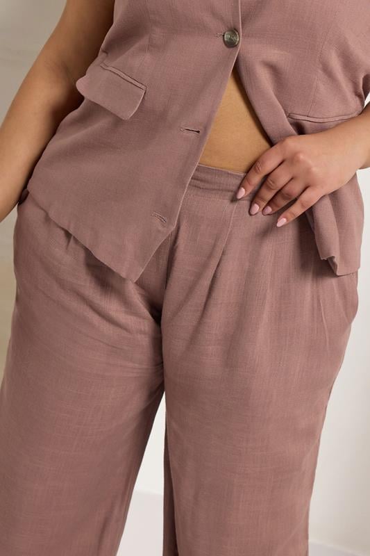 Evans YOURS Curve Pink Pleat Front Linen Trousers