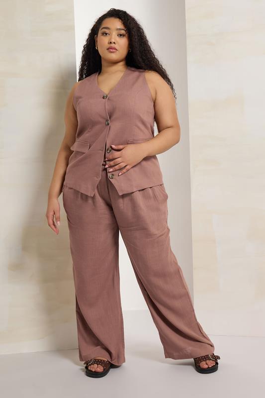 evans YOURS Curve Pink Pleat Front Linen Trousers