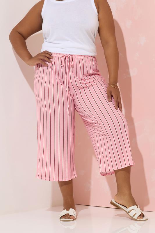 evans YOURS Curve Pink & Red Stripe Culottes