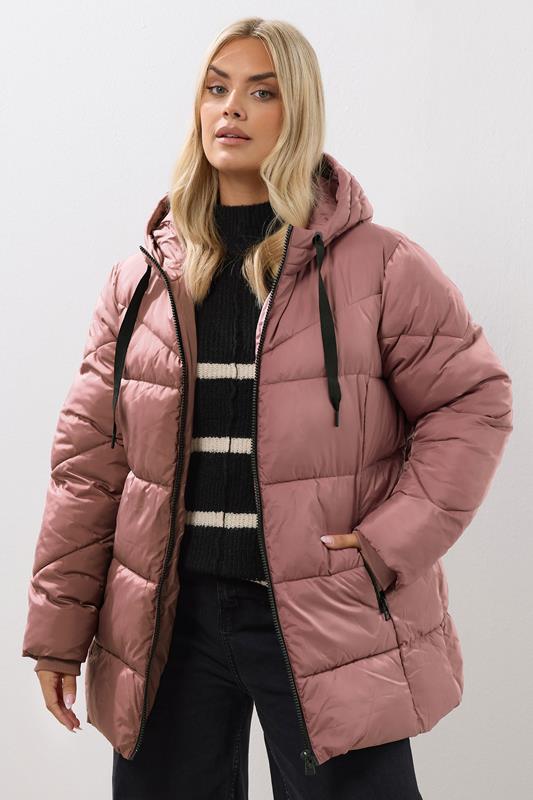 evans YOURS Curve Pink Short Padded Coat
