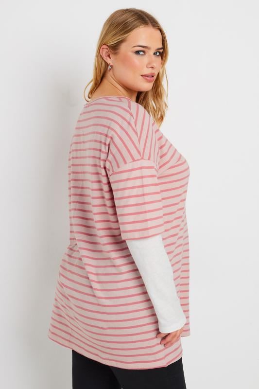 Evans YOURS Curve Pink Stripe Double Layer Top