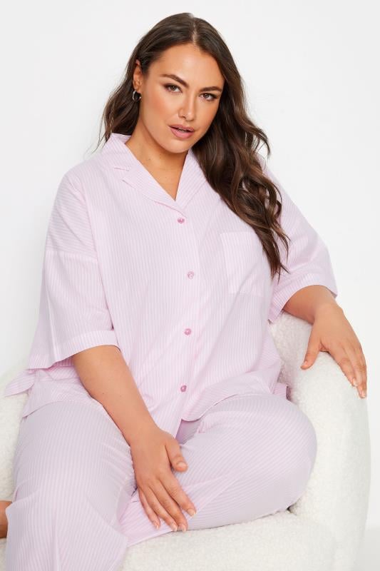 Evans YOURS Curve Pink Stripe Pyjama Shirt