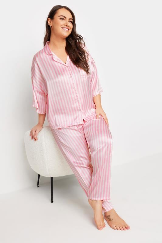 Evans YOURS Curve Pink Stripe Satin Pyjama Set