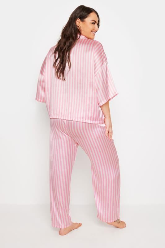 Evans YOURS Curve Pink Stripe Satin Pyjama Set