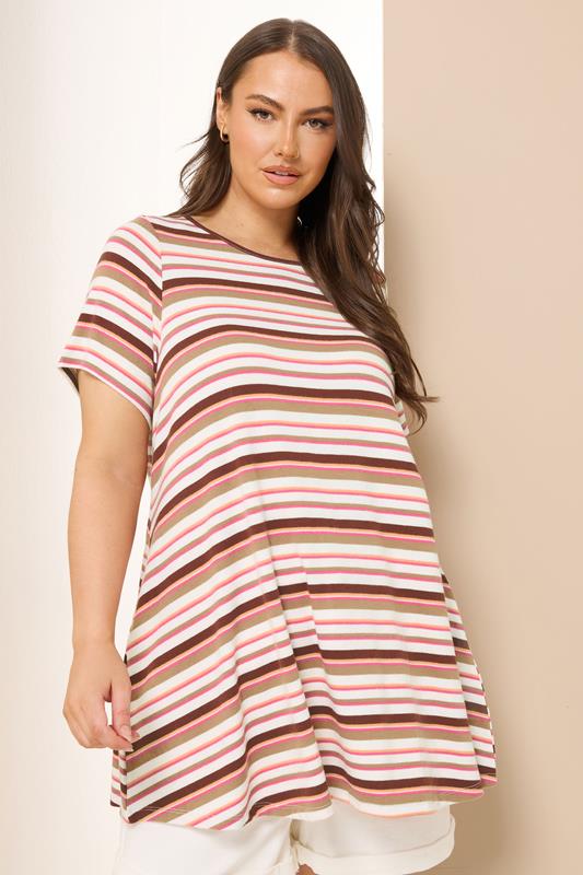 evans YOURS Curve Pink Stripe Swing Top