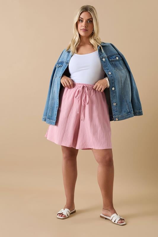 Evans YOURS Curve Pink Textured Tie Front Shorts