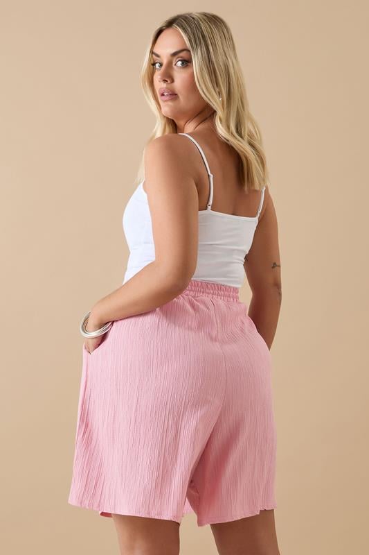 Evans YOURS Curve Pink Textured Tie Front Shorts