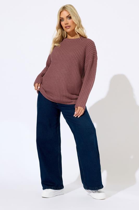 Evans YOURS Curve Pink Waffle Knit Jumper