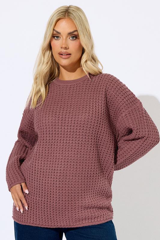 evans YOURS Curve Pink Waffle Knit Jumper