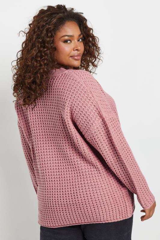Evans YOURS Curve Pink Waffle Knit V-Neck Jumper