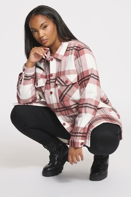 Evans YOURS Curve Pink & White Check Shacket