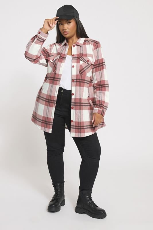 Evans YOURS Curve Pink & White Check Shacket