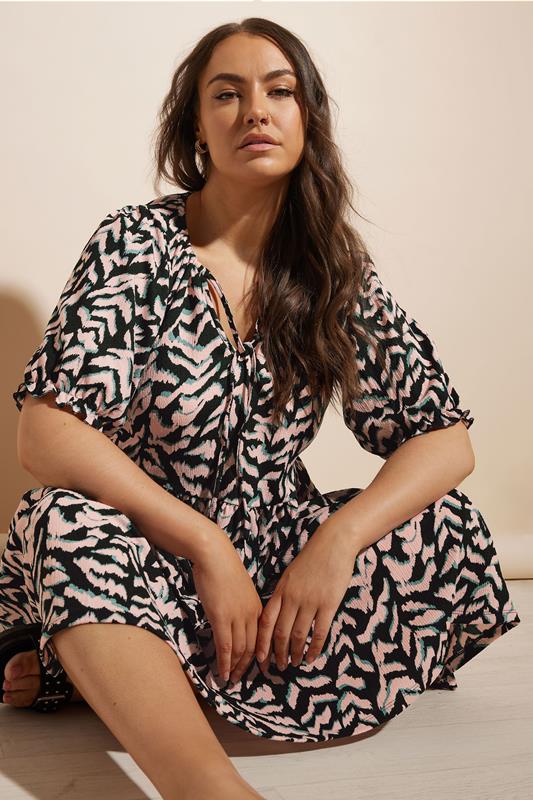 Evans YOURS Curve Pink Zebra Print Textured Dress
