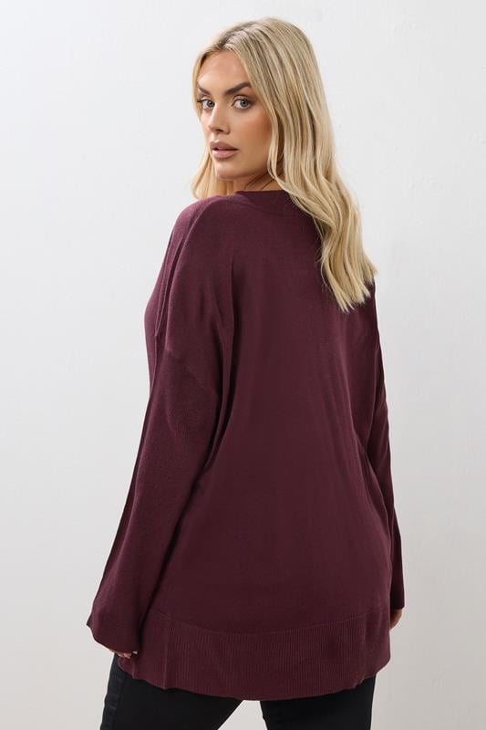 Evans YOURS Curve Purple Button V-Neck Jumper
