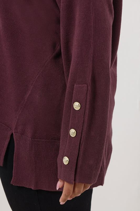 Evans YOURS Curve Purple Button V-Neck Jumper