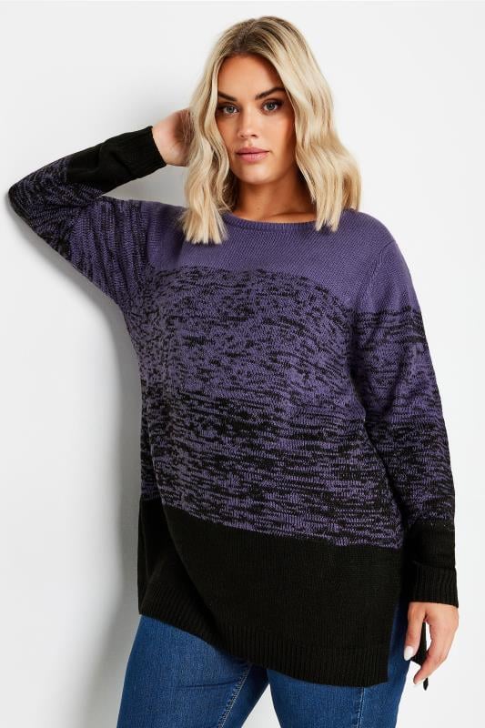 Evans YOURS Curve Purple Colourblock Jumper