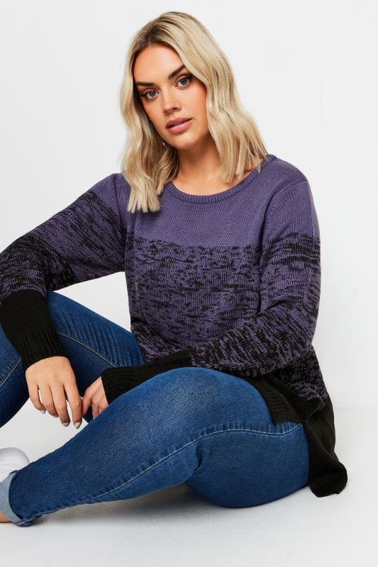 evans YOURS Curve Purple Colourblock Jumper