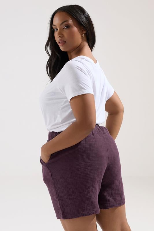 Evans YOURS Curve Purple Cotton Cheesecloth Shorts