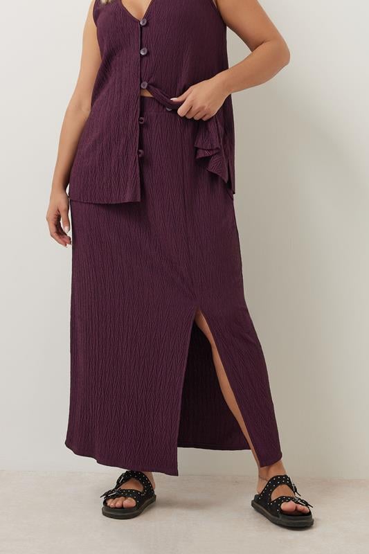 Evans YOURS Curve Purple Crinkle Plisse Maxi Skirt
