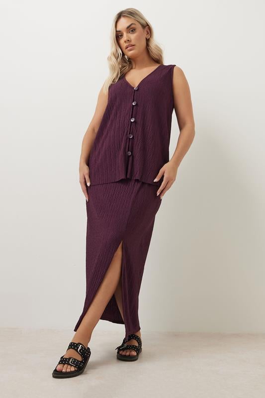 Evans YOURS Curve Purple Crinkle Plisse Maxi Skirt