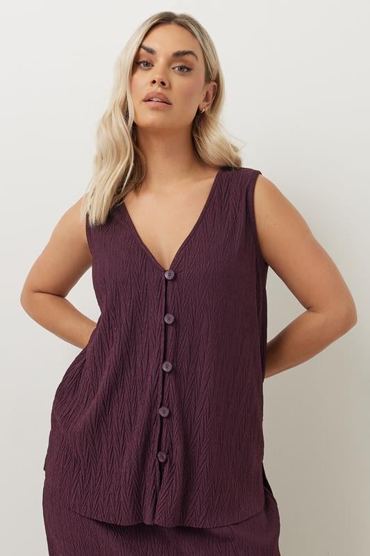 evans YOURS Curve Purple Crinkle Plisse Waistcoat