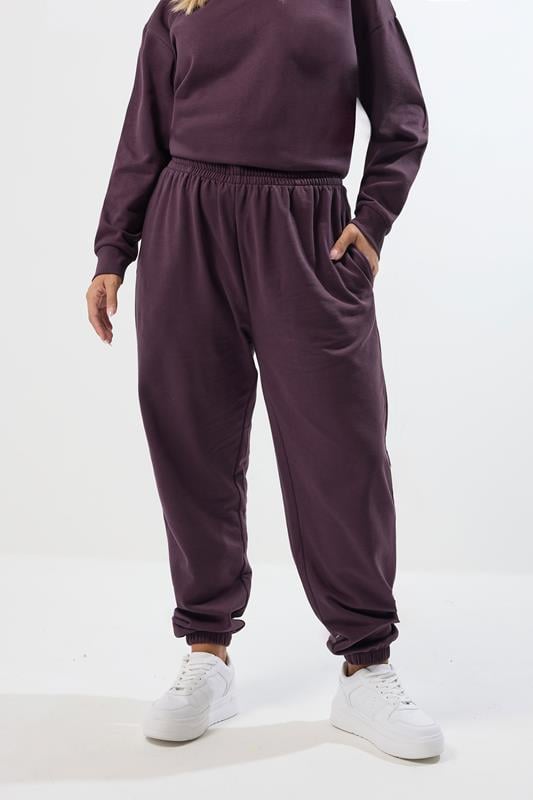 Evans YOURS Curve Purple Cuffed Leg Joggers