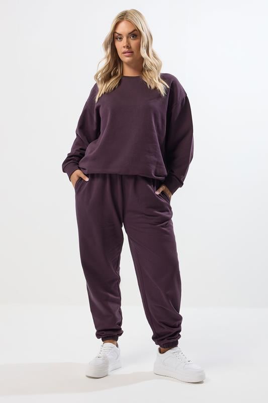 evans YOURS Curve Purple Cuffed Leg Joggers