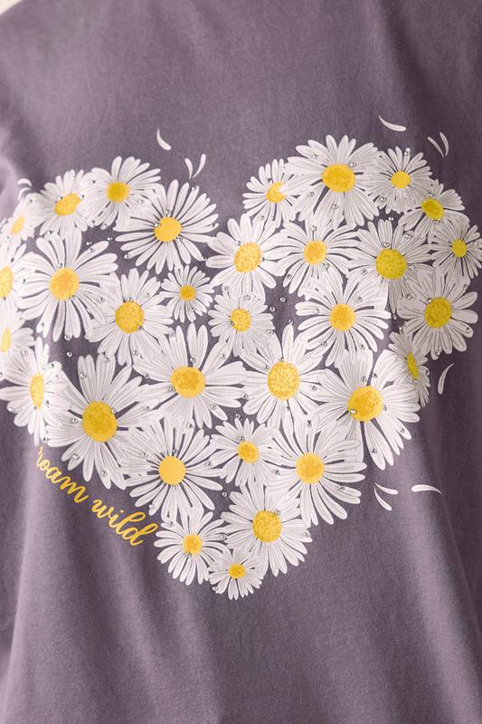 Evans YOURS Curve Purple Daisy Heart Print T-Shirt