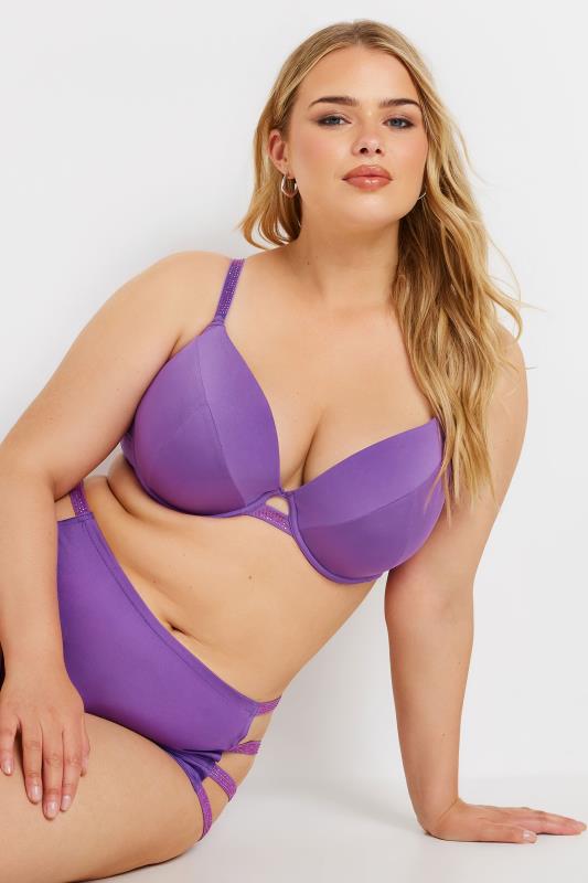 Evans YOURS Curve Purple Diamante Strap Padded Bra