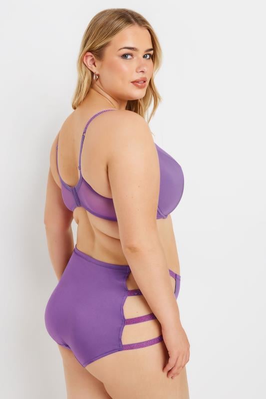 Evans YOURS Curve Purple Diamante Strap Padded Bra