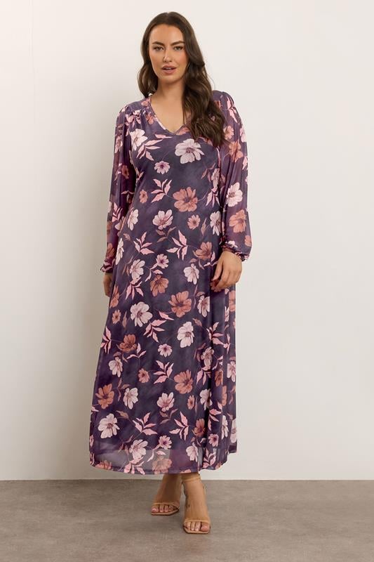 Evans YOURS Curve Purple Floral Maxi Dress