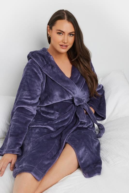 Evans YOURS Curve Purple Hooded Dressing Gown