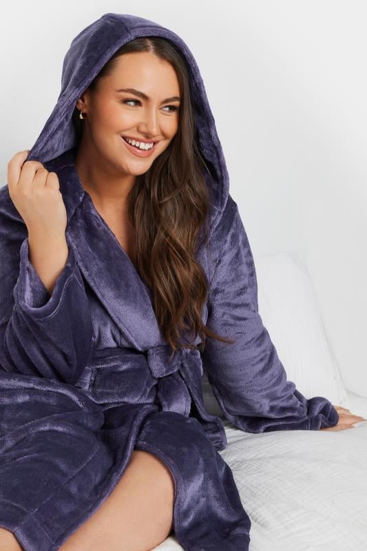 Evans YOURS Curve Purple Hooded Dressing Gown