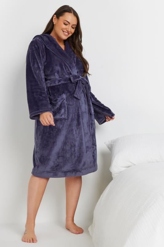 evans YOURS Curve Purple Hooded Dressing Gown
