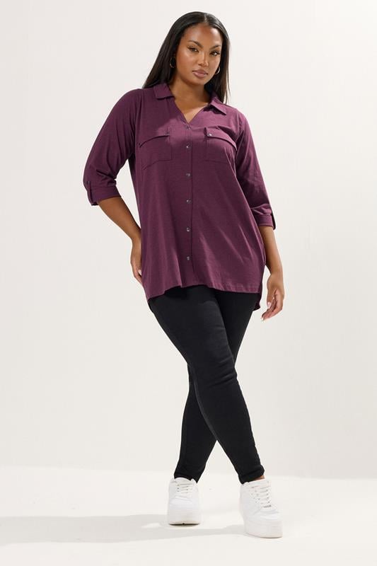 Evans YOURS Curve Purple Jersey Placket Shirt