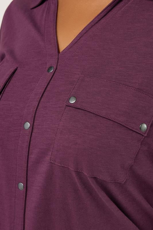 Evans YOURS Curve Purple Jersey Placket Shirt