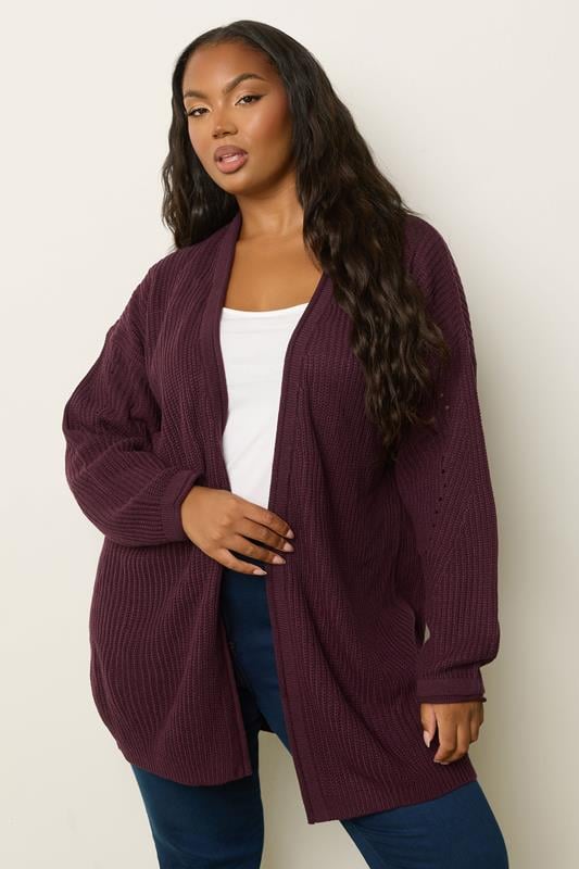 evans YOURS Curve Purple Knitted Cardigan