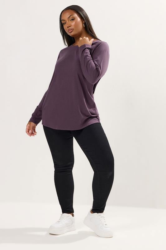 Evans YOURS Curve Purple Long Sleeve Core T-Shirt