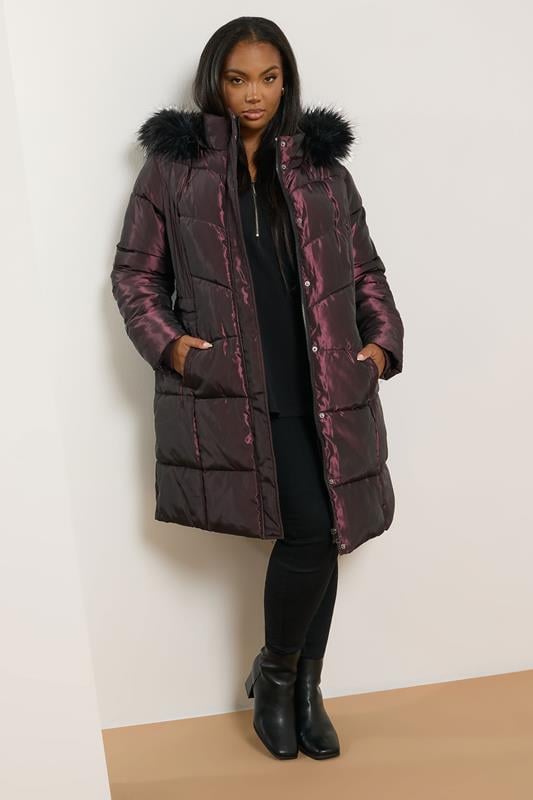 evans YOURS Curve Purple Puffer Midi Coat