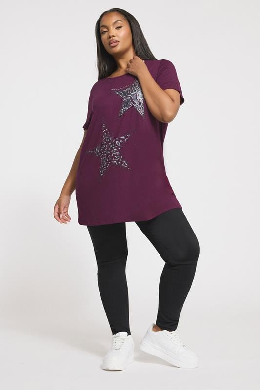 Evans YOURS Curve Purple Star Print T-Shirt