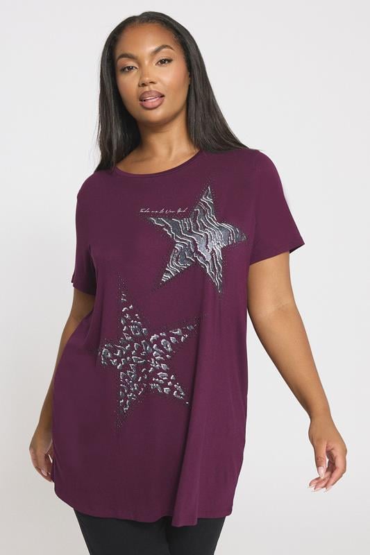 evans YOURS Curve Purple Star Print T-Shirt