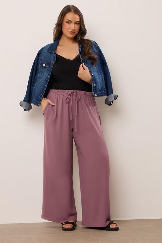 Evans YOURS Curve Purple Twill Wide Leg Trousers