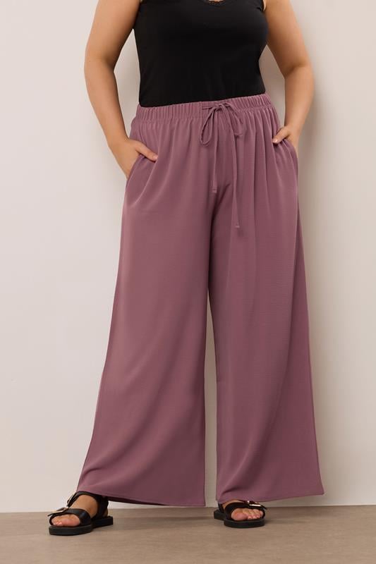 evans YOURS Curve Purple Twill Wide Leg Trousers