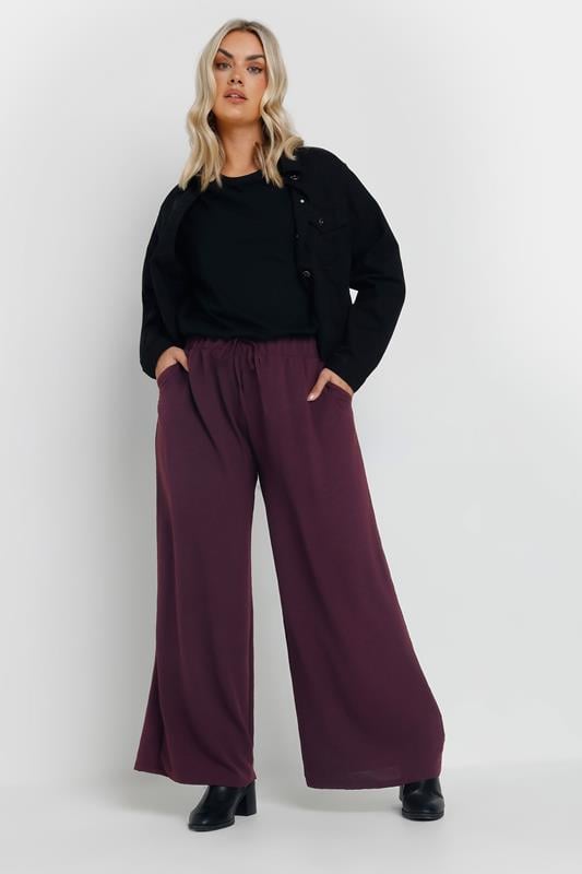 Evans YOURS Curve Purple Wide Leg Trousers