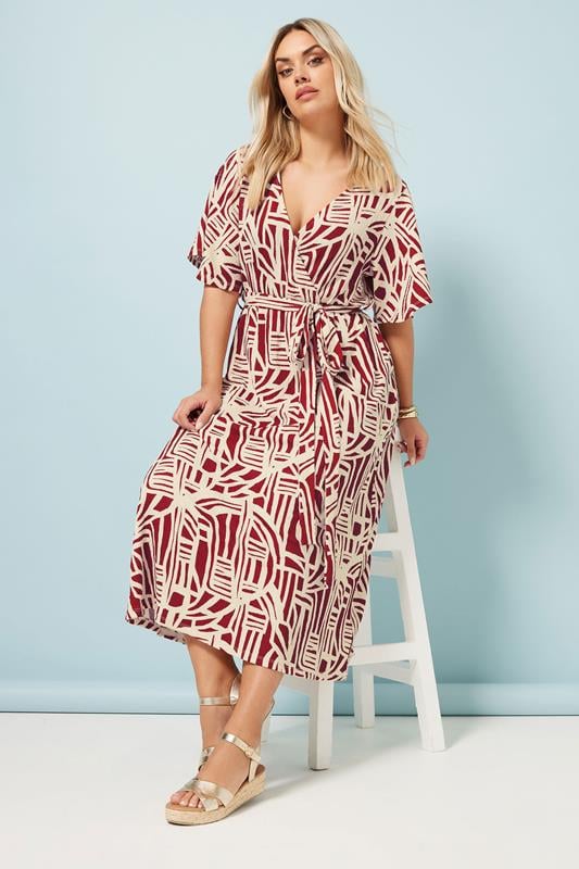 Evans YOURS Curve Red Abstract Textured Wrap Dress