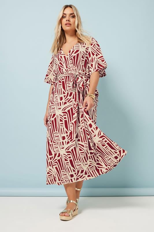 evans YOURS Curve Red Abstract Textured Wrap Dress