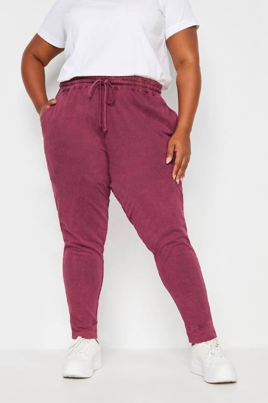 evans YOURS Curve Red Acid Wash Joggers