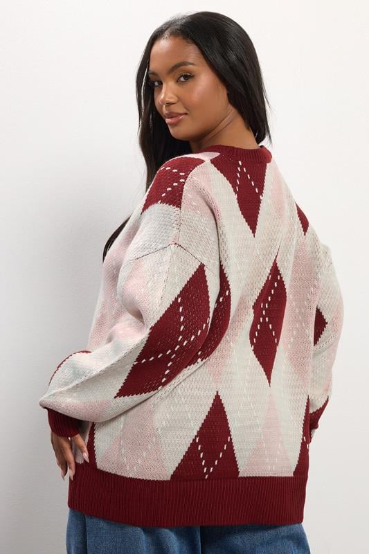 Evans YOURS Curve Red Argyle Knitted Jumper