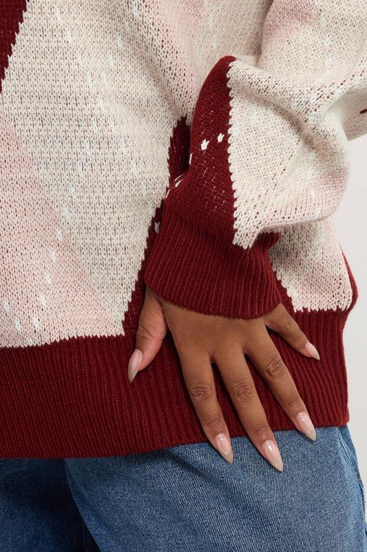 Evans YOURS Curve Red Argyle Knitted Jumper