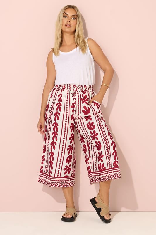 Evans YOURS Curve Red Aztec Leaf Midaxi Culottes